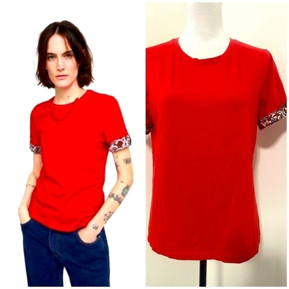 Zara Red Blouse with Paisley Print Sleeves Large - Picture 1 of 5